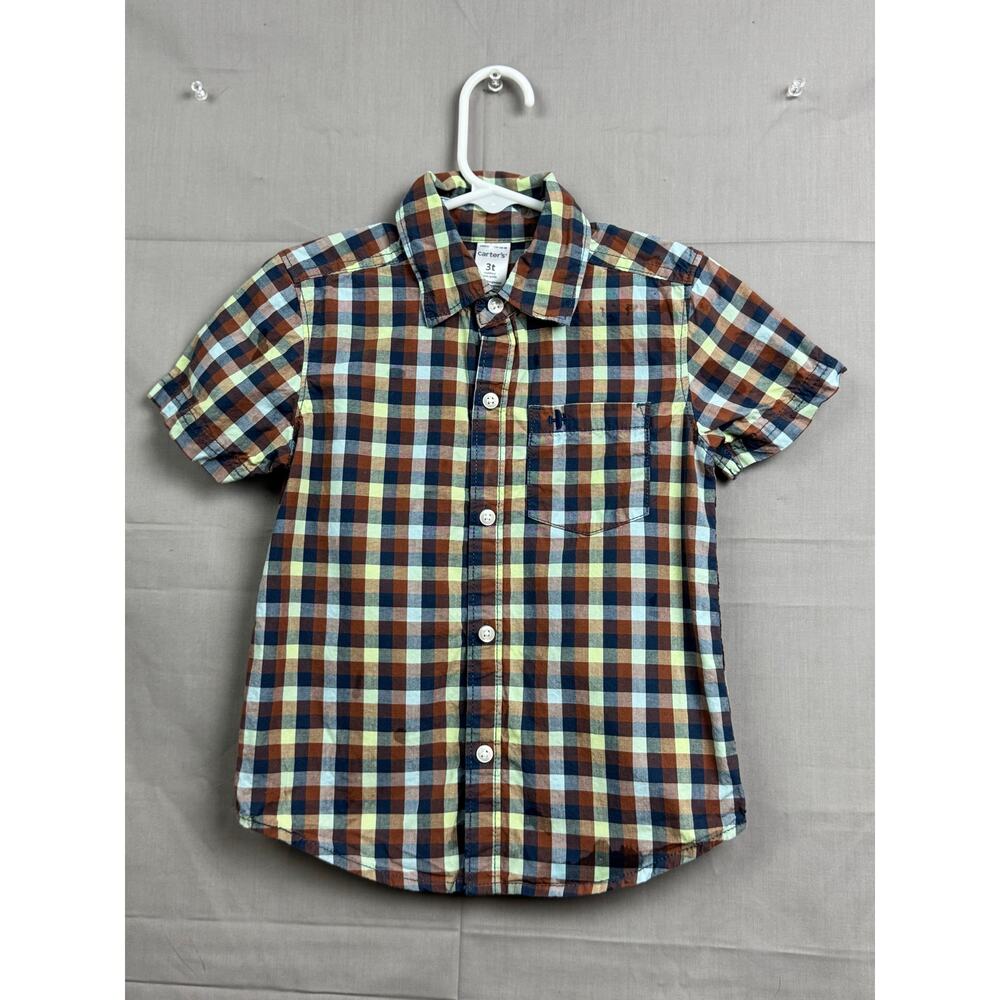 Carter’s Toddler Boys Button-Up Shirt  – Multicolor Plaid Short Sleeve, Size 3T
